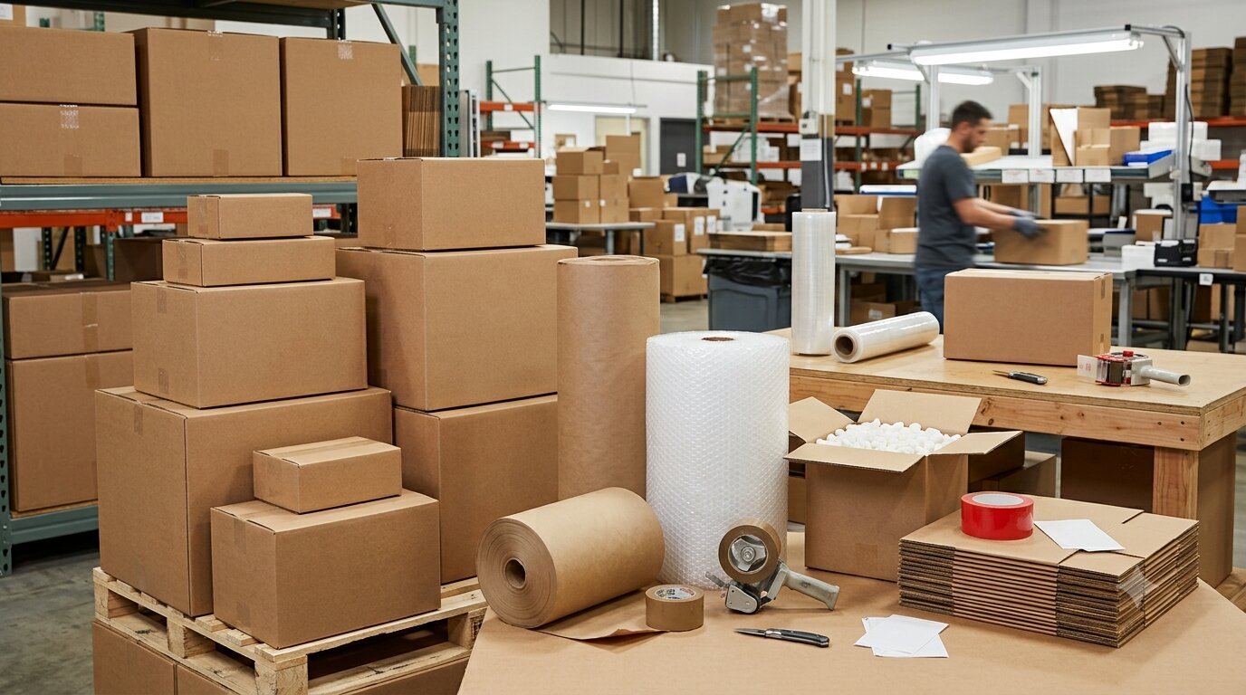 Shipping Boxes and Packing Materials Stack